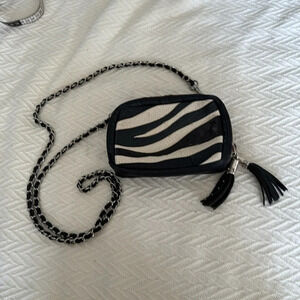 Brighton zebra print leather and chain crossbody bag